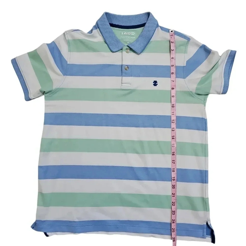 IZOD Advantage Performance Striped Polo Men Medium Blue Green Preppy Golf Y2K - Picture 6 of 7